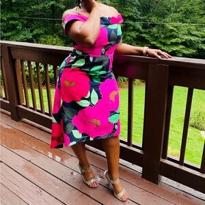 New York & Company Asymmetrical Floral Dress - Pink and Green